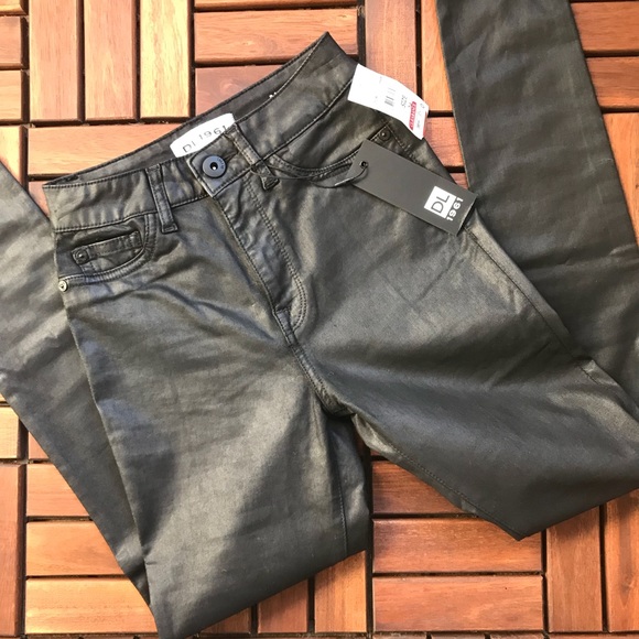 coated leather look jeans